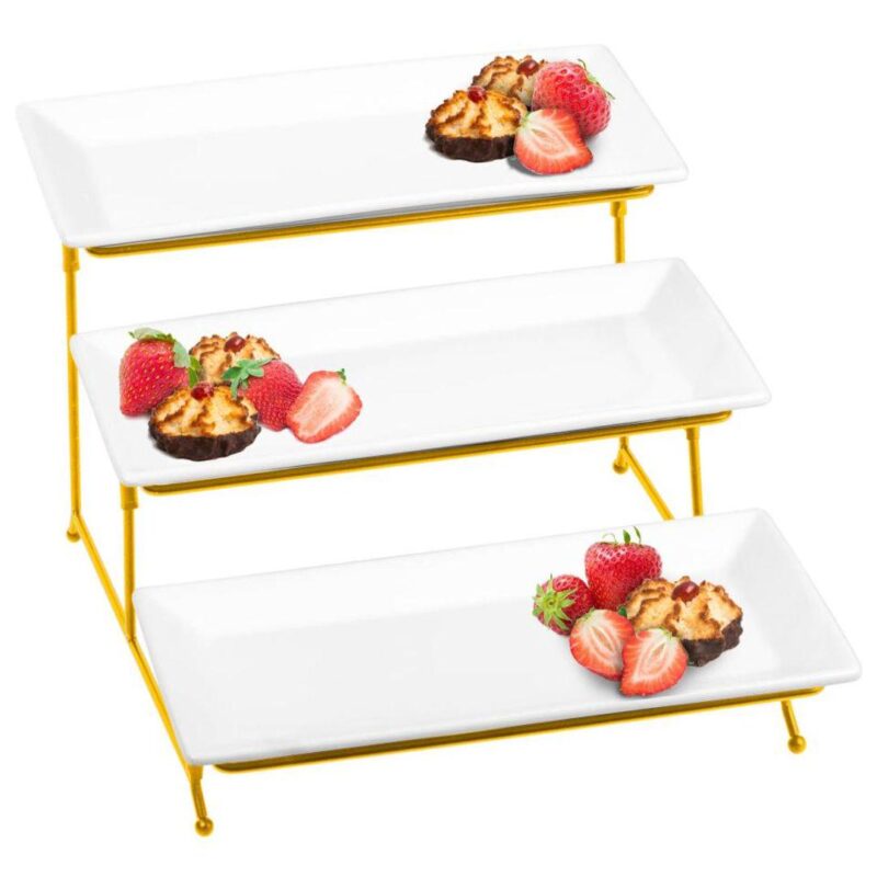 3 Tier Classic Ceramic Rectangular Serving Platter - Image 2