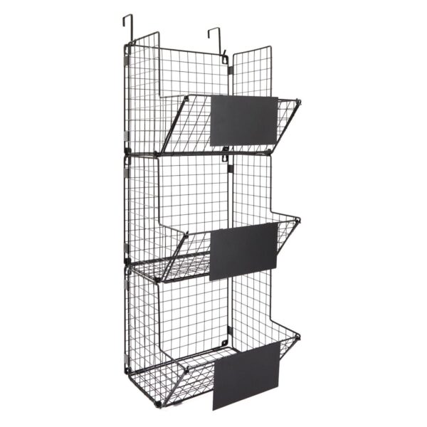 3-Tier Metal Wire Fruit Basket, Hanging Storage Bins (Black, 11.7 x 32 x 12 In)