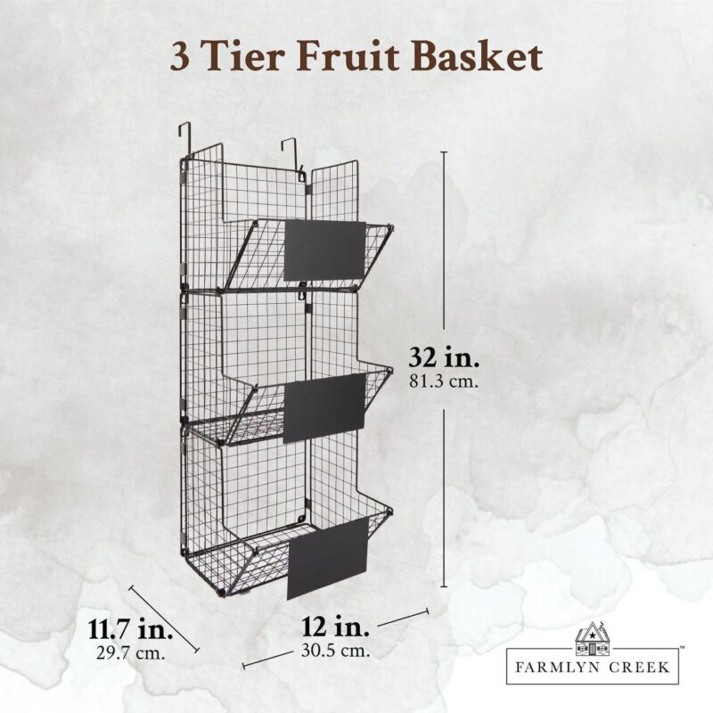 3-Tier Metal Wire Fruit Basket, Hanging Storage Bins (Black, 11.7 x 32 x 12 In) - Image 3