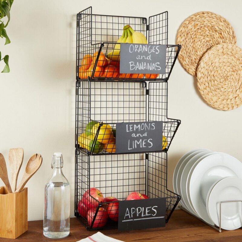 3-Tier Metal Wire Fruit Basket, Hanging Storage Bins (Black, 11.7 x 32 x 12 In) - Image 2