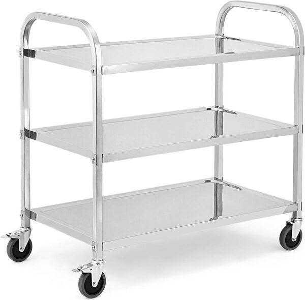 3 Tier Stainless Steel Utility Cart with Handle and Locking Wheels, 265Lbs