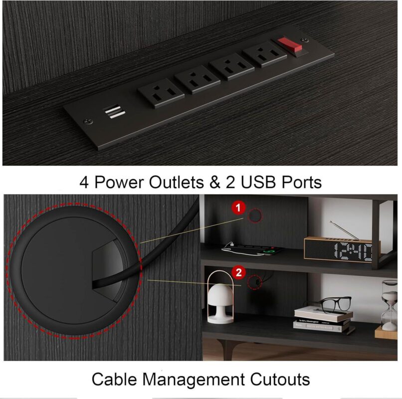 3 Tiers TV Stand with Power Outlets, USB Ports and Open Storage - Image 3