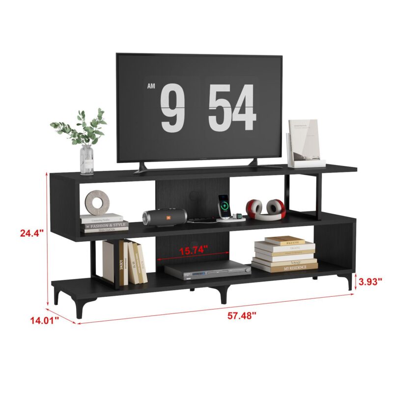 3 Tiers TV Stand with Power Outlets, USB Ports and Open Storage - Image 4