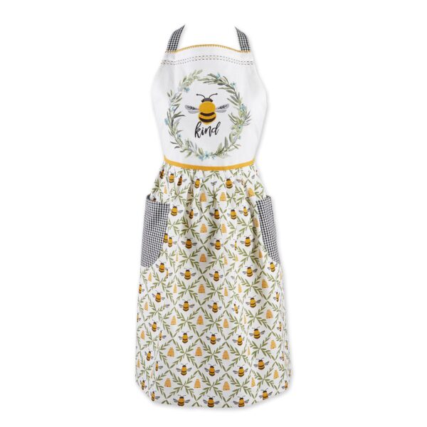 40  Yellow and White Bee Kind Apron with Pocket