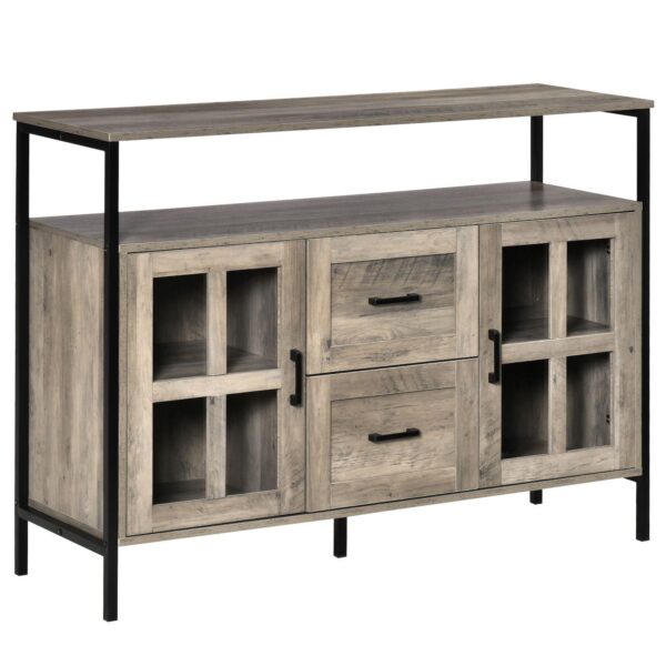 47  Kitchen Sideboard Buffet Storage Cabinet W/ Open Shelf and 2 Drawers, Grey