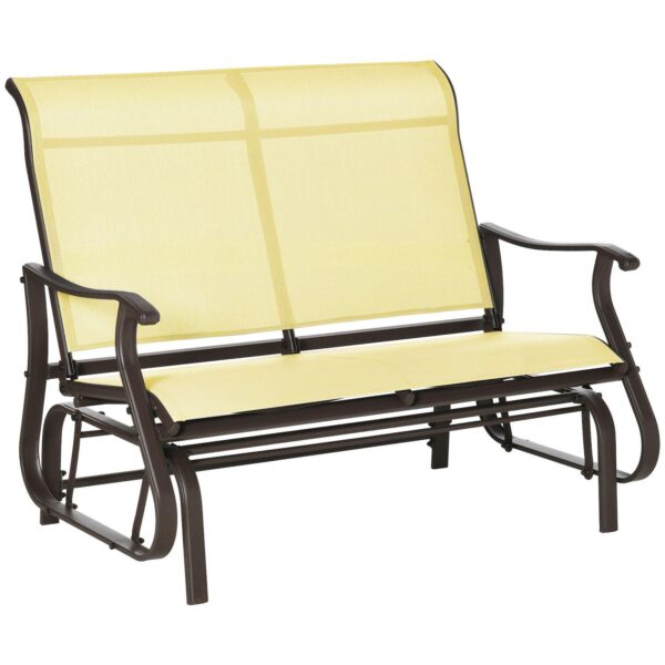 47  Outdoor Double Glider Bench Backyard Patio Mesh Gliding Chair, Cream White