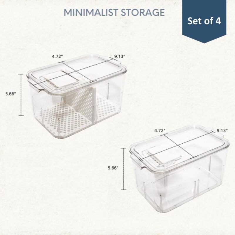4 Pack Acrylic Vented Veggie Fridge Produce Storage Organizer Bin - Image 3