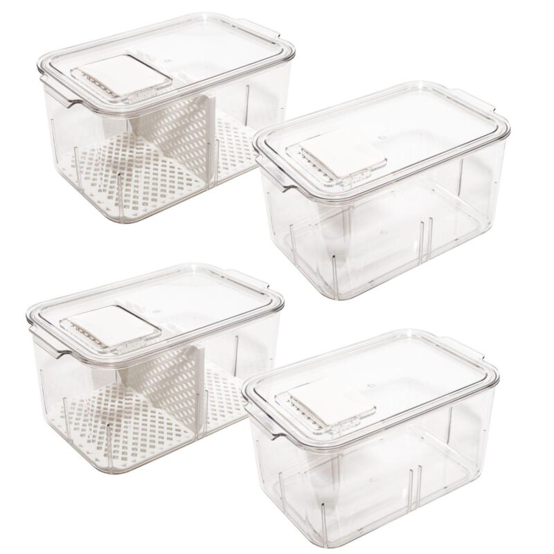 4 Pack Acrylic Vented Veggie Fridge Produce Storage Organizer Bin