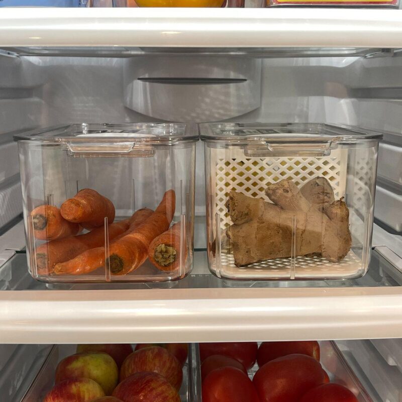 4 Pack Acrylic Vented Veggie Fridge Produce Storage Organizer Bin - Image 2