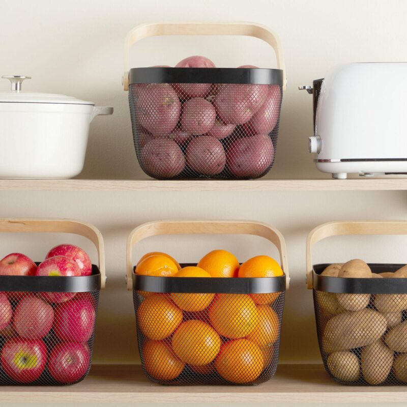 4 Pcs Mesh Fruit Basket with Wooden Handle for Kitchen Food Storage Organization - Image 3