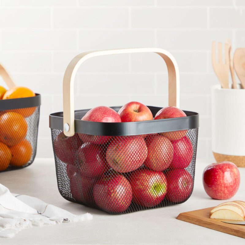 4 Pcs Mesh Fruit Basket with Wooden Handle for Kitchen Food Storage Organization - Image 2