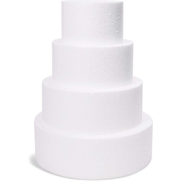 4 Piece Round Foam Cake Dummies for 16  Tall Fake Wedding Cake in 4 Sizes (6, 8, 10, and 12 Inches)