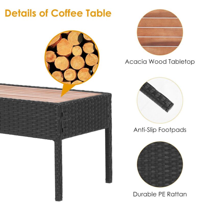 4 Pieces Patio Rattan Cushioned Furniture Set With Wooden Tabletop - Image 5