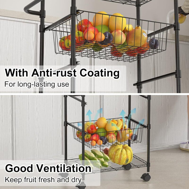4 Tier Rolling Carts, Metal Wire Utility Cart for Restaurant, Kitchen Mobile Shelf Organizer - Image 4