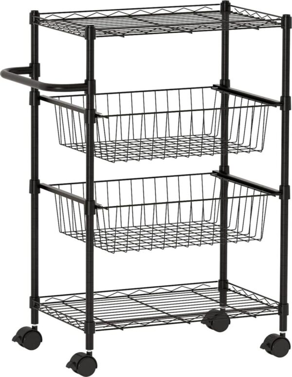 4 Tier Rolling Carts, Metal Wire Utility Cart for Restaurant, Kitchen Mobile Shelf Organizer