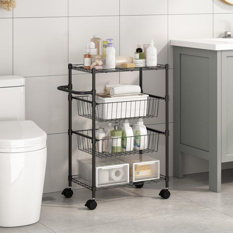4 Tier Rolling Carts, Metal Wire Utility Cart for Restaurant, Kitchen Mobile Shelf Organizer - Image 5