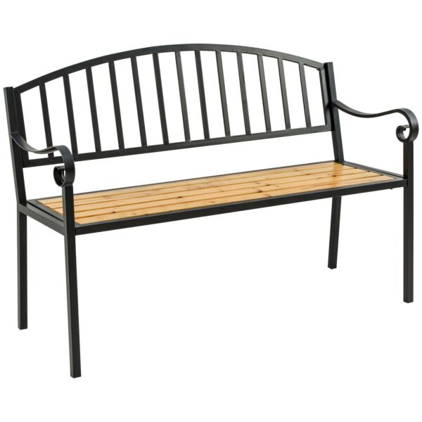 50  Antique Garden Bench Loveseat Wood Seat and Steel Frame For Yard, Lawn, Porch