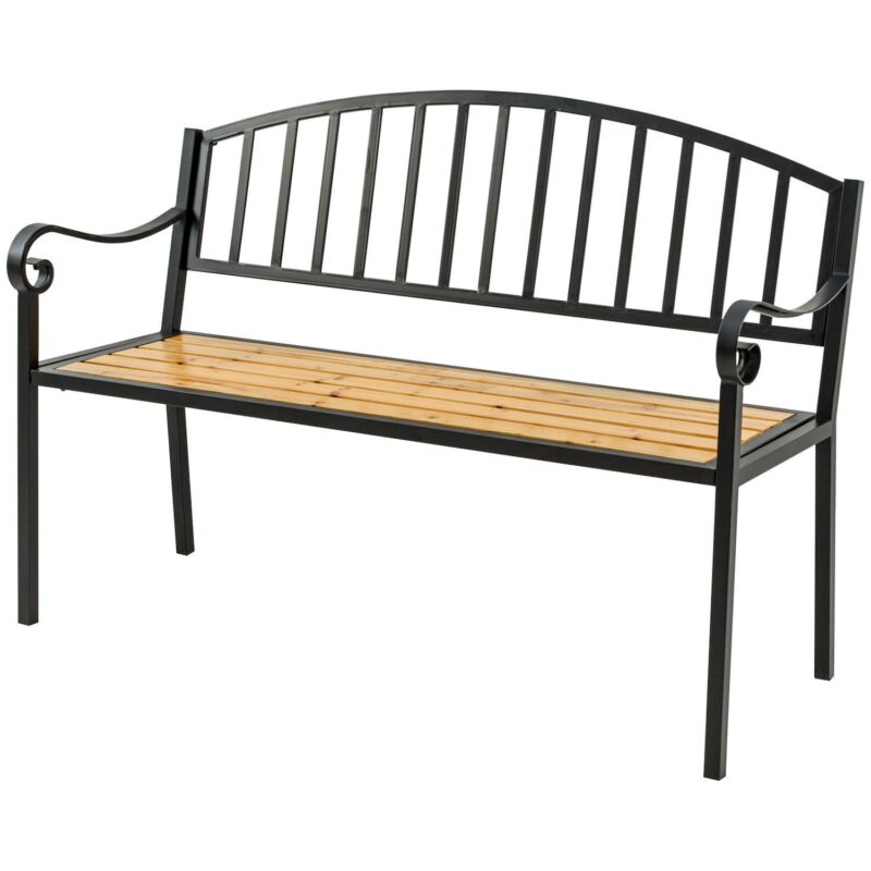 50  Antique Garden Bench Loveseat Wood Seat and Steel Frame For Yard, Lawn, Porch - Image 2