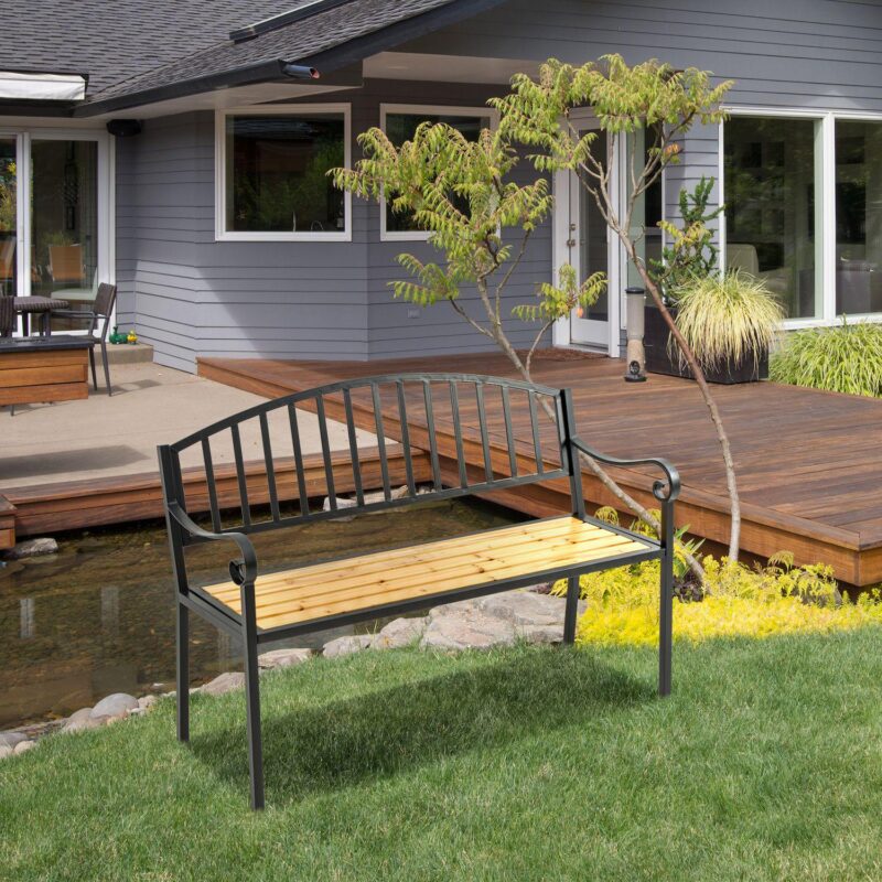50  Antique Garden Bench Loveseat Wood Seat and Steel Frame For Yard, Lawn, Porch - Image 3