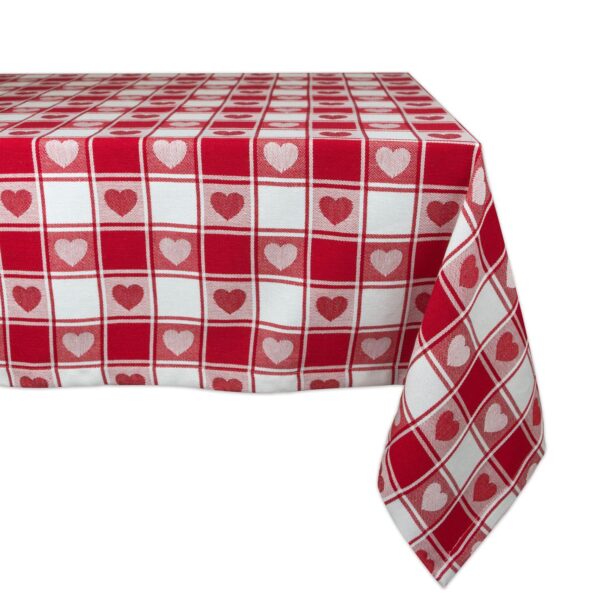 52  Red and White Hearts Woven Square Tablecloth