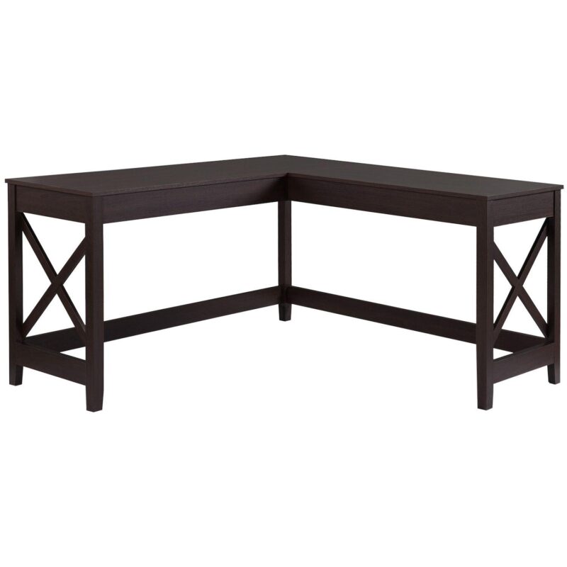 57  Home Office L Shaped Corner Writing Desk Table Workstation, Brown - Image 2