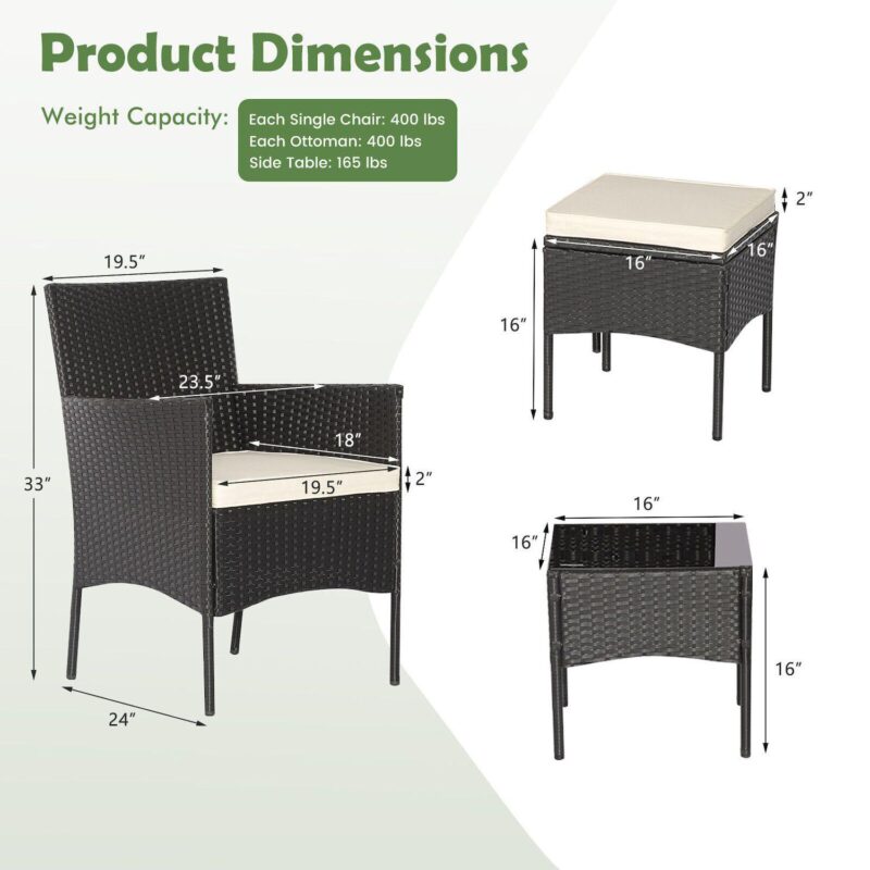 5 Pieces Outdoor Wicker Sofa Set With Coffee Table And 2 Ottomans - Image 3