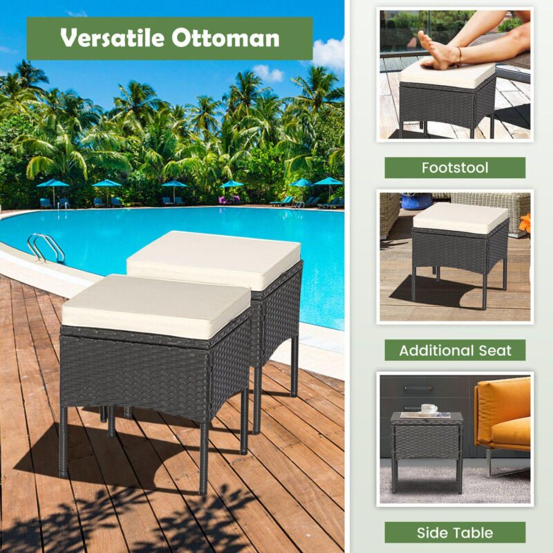 5 Pieces Outdoor Wicker Sofa Set With Coffee Table And 2 Ottomans - Image 5