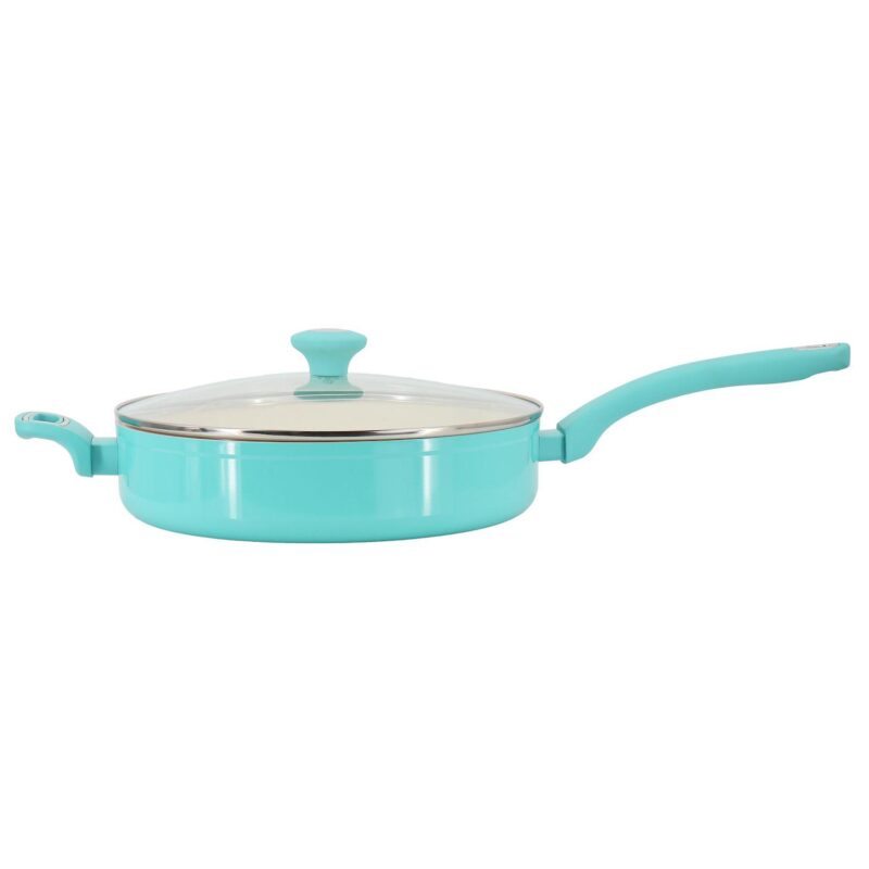 5 Quart Ceramic Nonstick Aluminum Saute Pan with Lid in Teal - Image 2