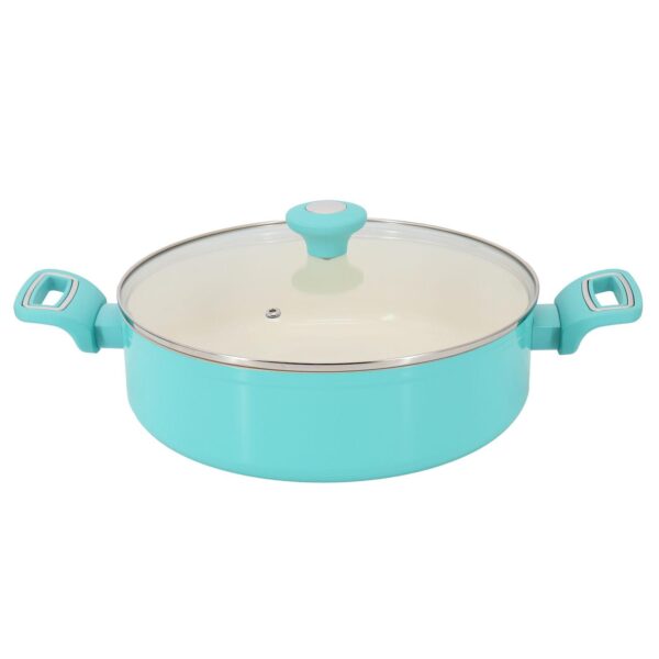 5 Quart Ceramic Nonstick Aluminum Pan with Lid in Teal