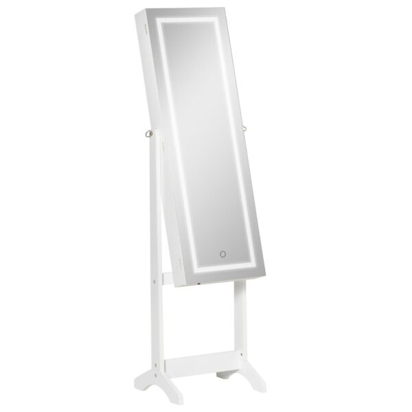 60  Full-length Mirror Jewelry Storage Armoire W/ Lockable Door and Key, White