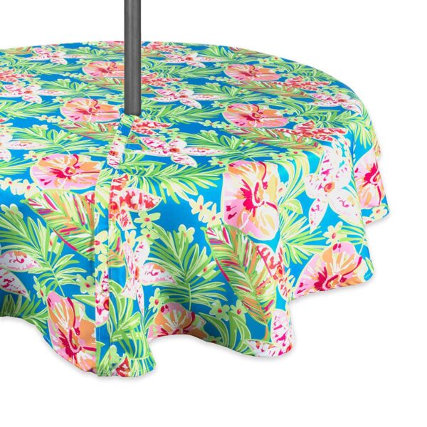 60  Green and Pink Floral Round Outdoor Tablecloth With Zipper