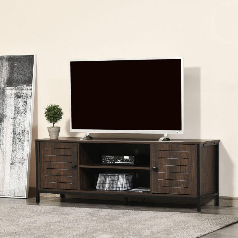 60  Industrial Tv Stand Media Table W/storage Shelf For Living Room, Dark Walnut - Image 3