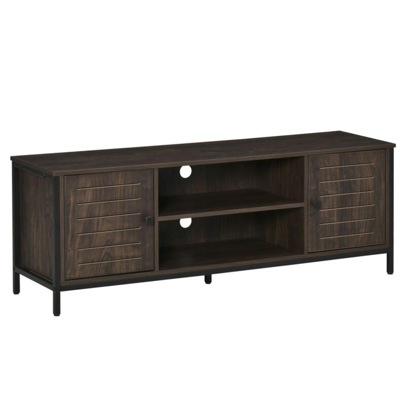 60  Industrial Tv Stand Media Table W/storage Shelf For Living Room, Dark Walnut - Image 5