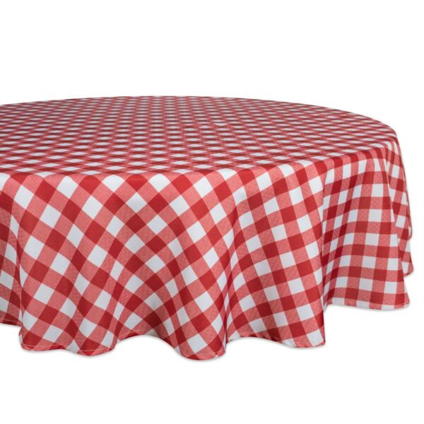 60  Red and White Plaid Round Outdoor Tablecloth