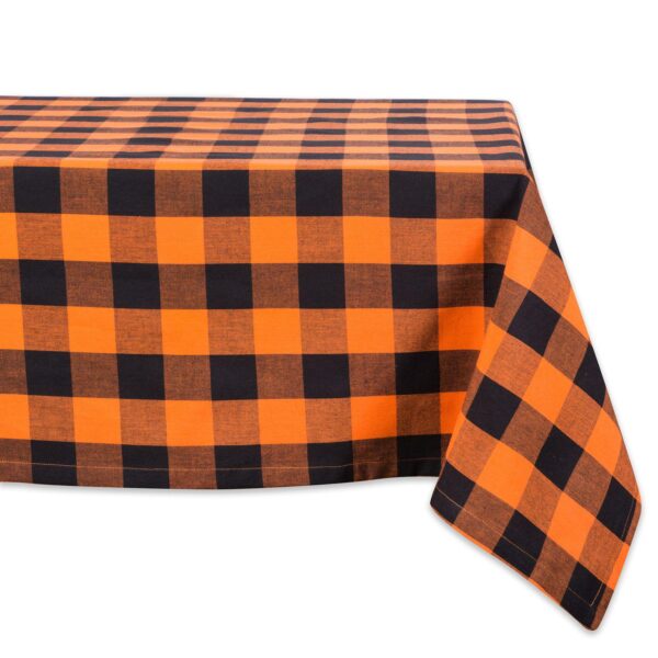 60  x 104  Orange And Black Rectangular Buffalo Checkered Halloween Tablecloth