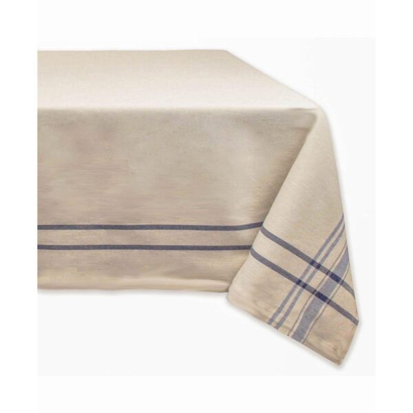 60  x 120  Ivory and Blue French Striped Rectangular Table Cloth