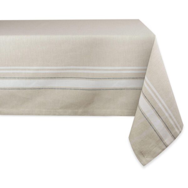 60  x 120  White and Beige Rectangle Cotton Tablecloth