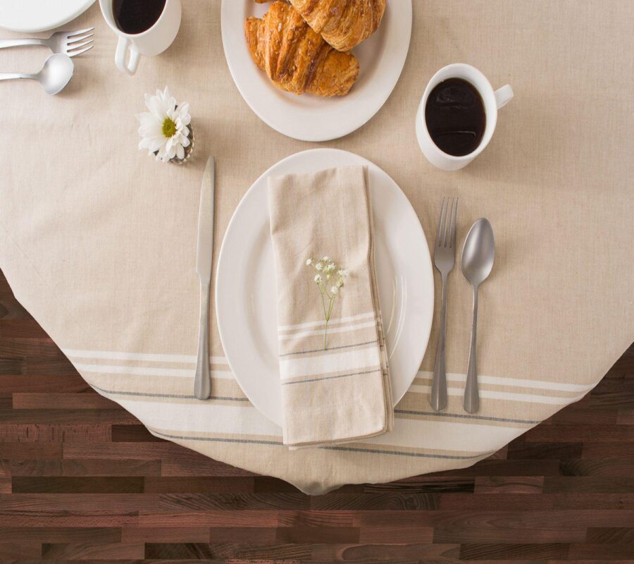 60  x 120  White and Beige Rectangle Cotton Tablecloth - Image 4