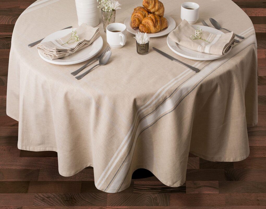60  x 120  White and Beige Rectangle Cotton Tablecloth - Image 3