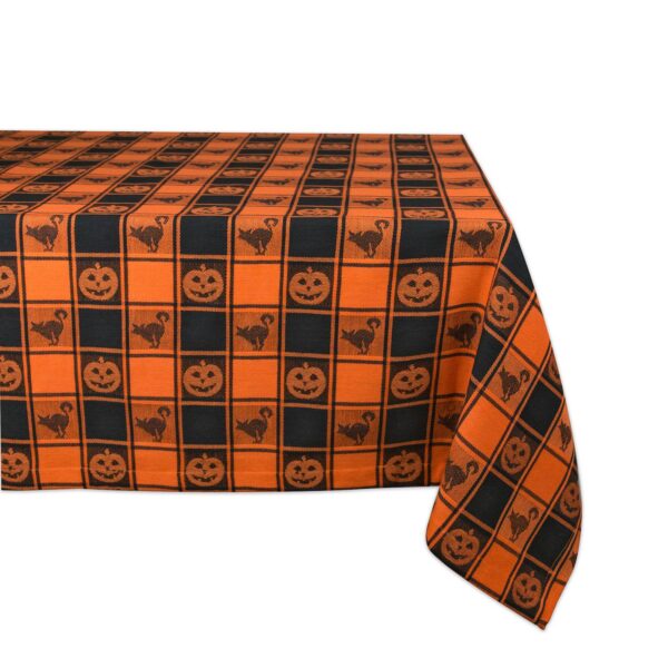 60  x 84  Orange and Black Halloween Woven Checkered Table Cloth