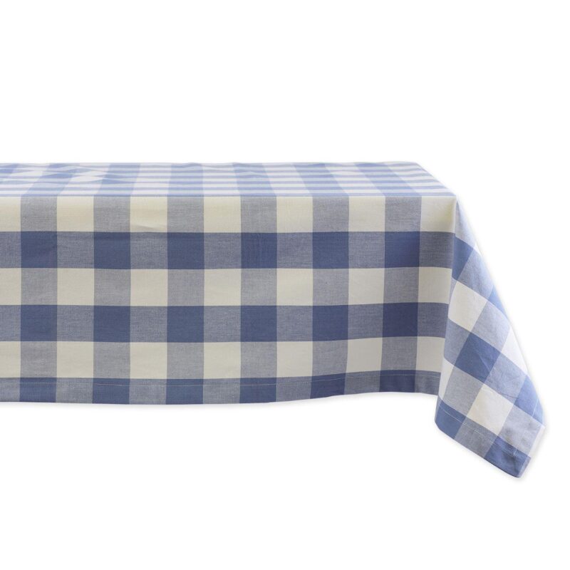 60  x 84  White and Stonewash Blue Buffalo Check Table Cloth