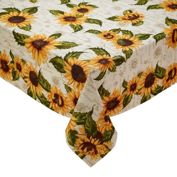 60  x 84  White with Sunflower Print Design Rectangle Cotton Tablecloth