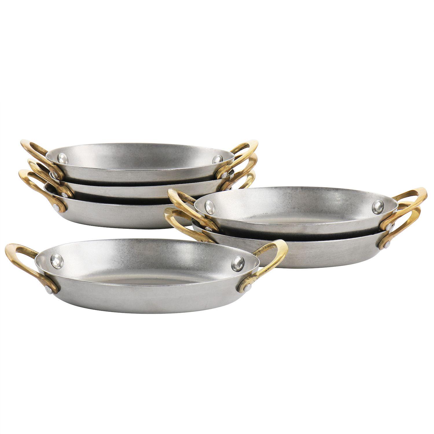 6 Piece Mini Vintage Oval Au Gratin Pan Set with Brass Handle