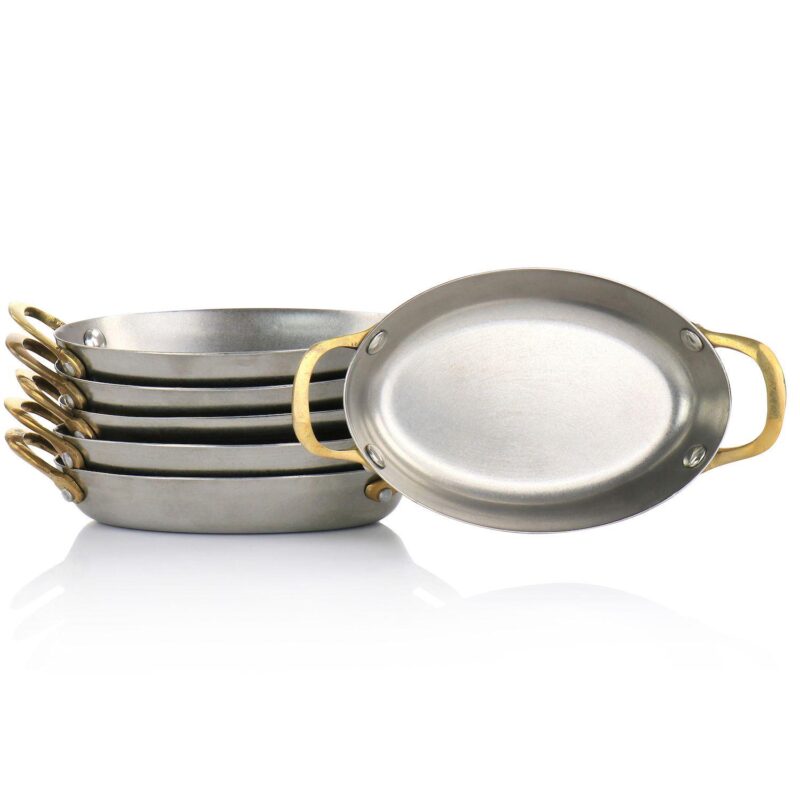 6 Piece Mini Vintage Oval Au Gratin Pan Set with Brass Handle - Image 2