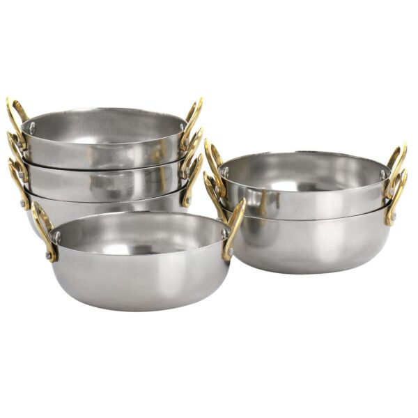 6 Piece Mini Vintage Circular Au Gratin Pan Set with Brass Handle