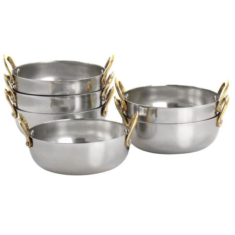 6 Piece Mini Vintage Circular Au Gratin Pan Set with Brass Handle