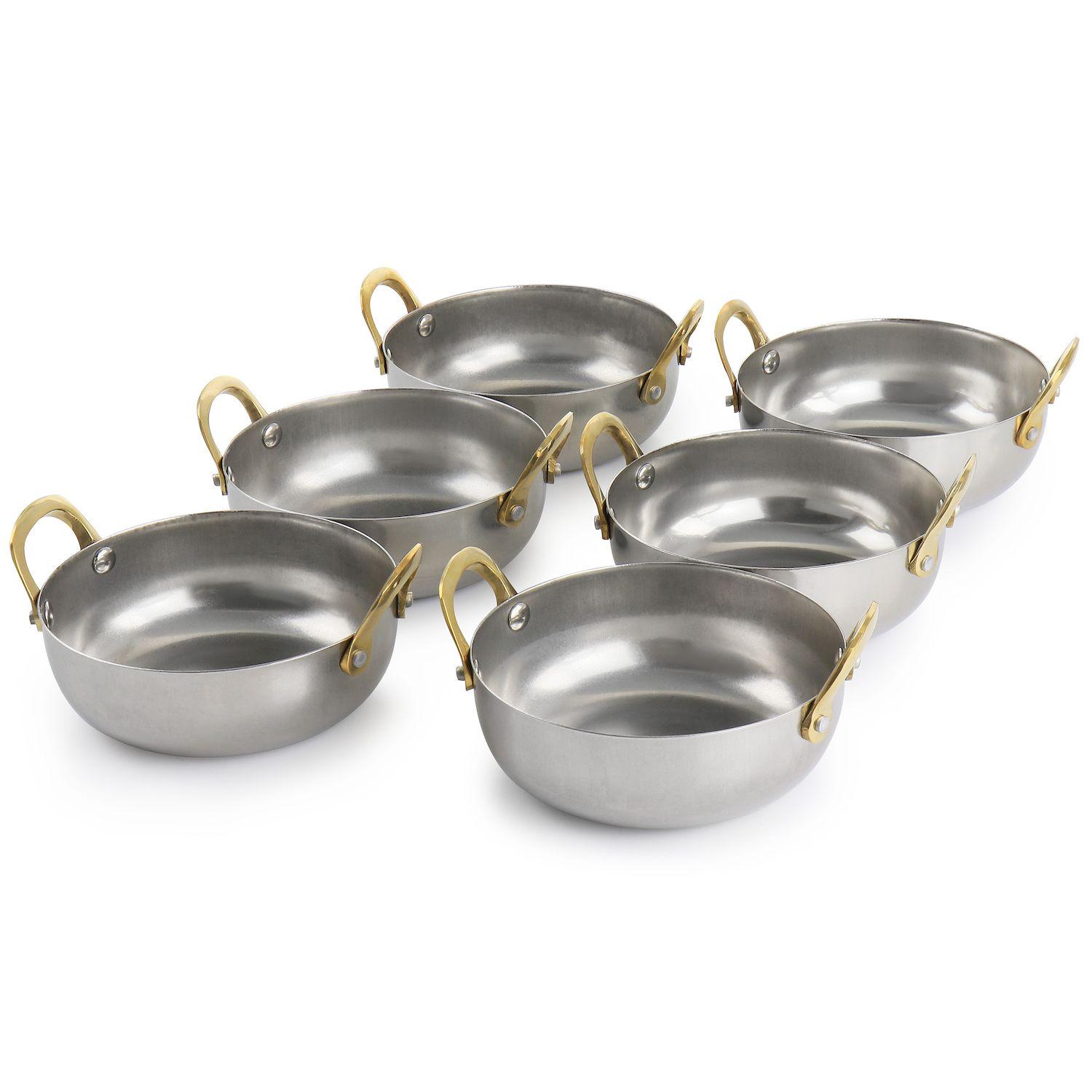6 Piece Mini Vintage Circular Au Gratin Pan Set with Brass Handle 3 6 Piece Mini Vintage Circular Au Gratin Pan Set with Brass Handle - Image 3