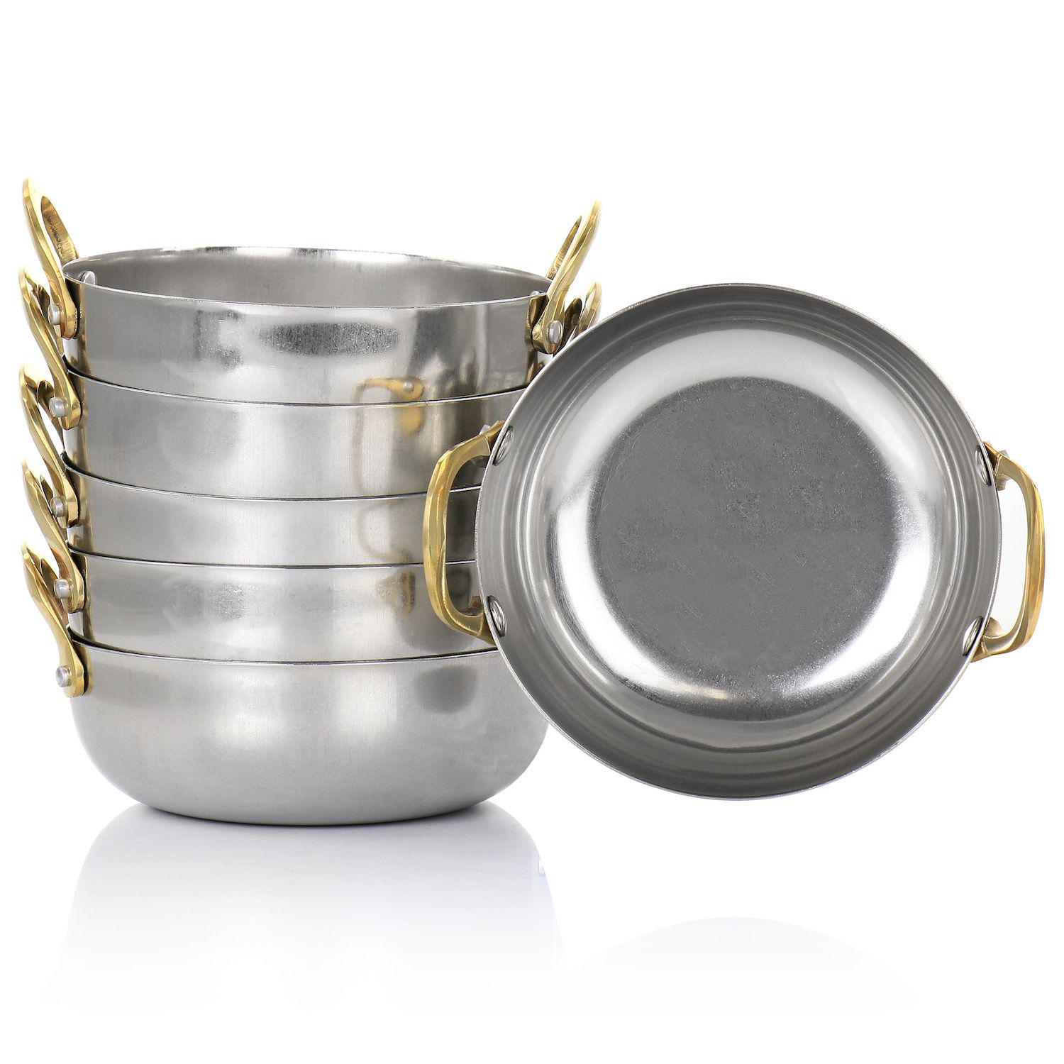 6 Piece Mini Vintage Circular Au Gratin Pan Set with Brass Handle 2 6 Piece Mini Vintage Circular Au Gratin Pan Set with Brass Handle - Image 2