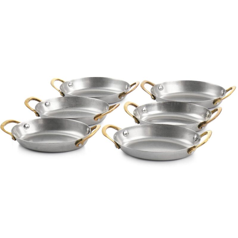 6 Piece Mini Vintage Oval Au Gratin Pan Set with Brass Handle - Image 3