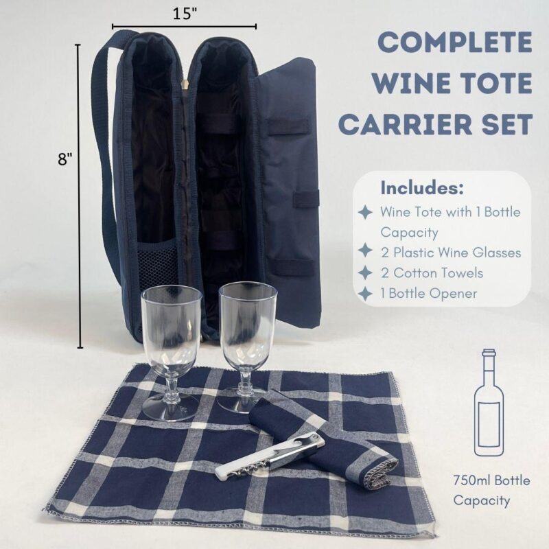 6 Piece Navy Blue Wine Carrier Tote Bag - Image 3